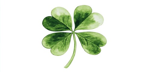 Watercolor Painting of a Four Leaf Clover Botanical Illustration Lucky Charm