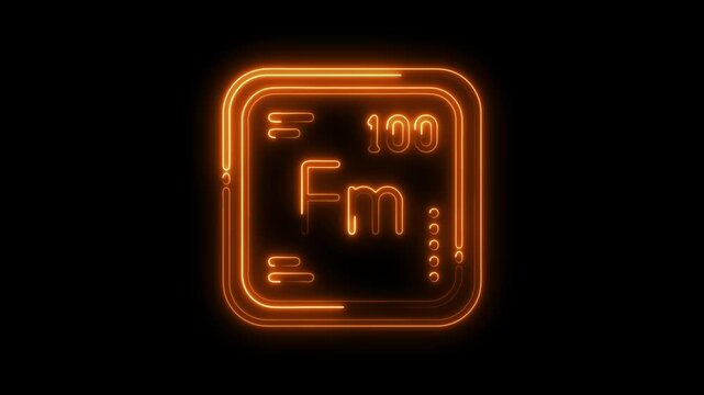 Fermium element sign with neon glow on black background scientific table