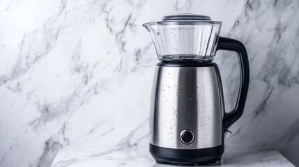 stainless steel blender professional product photography isolated on premium luxury kitchen marble background