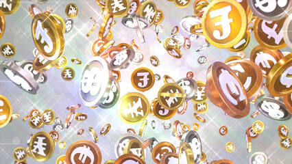 周囲に散らばる様々な硬貨 - シルバー背景