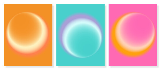 Gradient  summer bundle three designs showcasing softly glowing shapes in vibrant orange, yellow, pink, purple, and turquoise hues, ideal for modern digital backgrounds and design assets