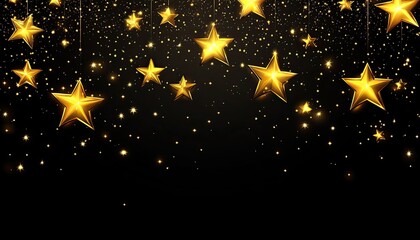 Golden stars, sparkling confetti, dark background