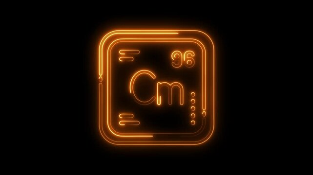 Glowing curium periodic table element animation on dark background chemical element concept