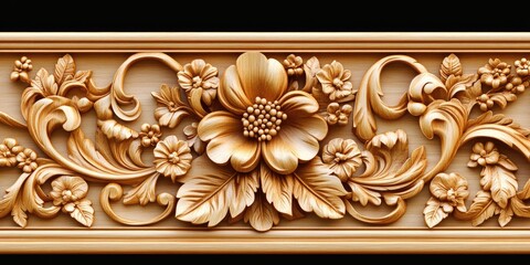 Intricate Wooden Carving: A Golden Floral Design Masterpiece