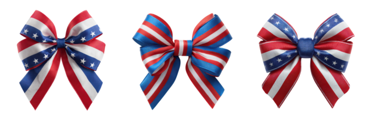 Colorful American Patriotic Bows for Celebrations and Events Isolated on a Transparent Background
