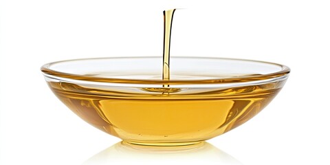 Pouring Golden Oil into a Glass Bowl: Culinary and Cooking Ingredient