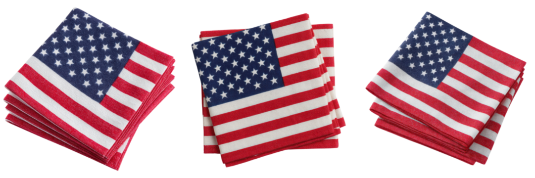 American Flag Themed Napkins Arranged for Festive Celebrations Isolated on a Transparent Background