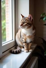 Cat looking out the window in a cozy indoor setting  