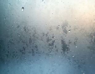 Close-up shot of transparent glass covered in condensation, water droplets. Winter season concept, natural beauty. Foggy, frosted window surface background, natural light creates calm, aesthetic feel.