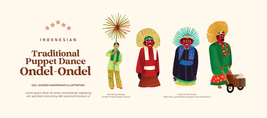 Isolated Indonesian Betawi culture Puppet dance carnival cellshaded handdrawn illustration
