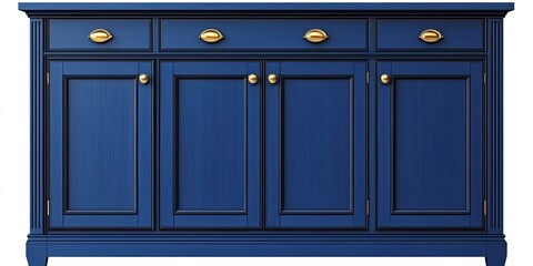 Fototapeta premium Elegant Blue Wooden Sideboard with Gold Hardware: Classic Furniture Design for Home Decor