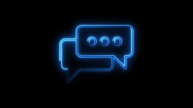 Glowing neon chat bubbles animation on black background for social media communication