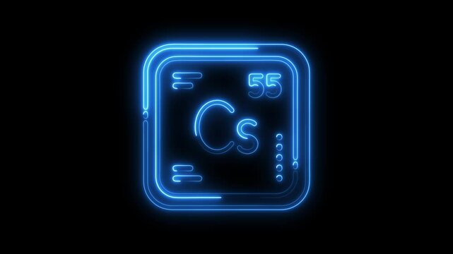 Neon periodic table element cesium glowing symbol on black background for science projects