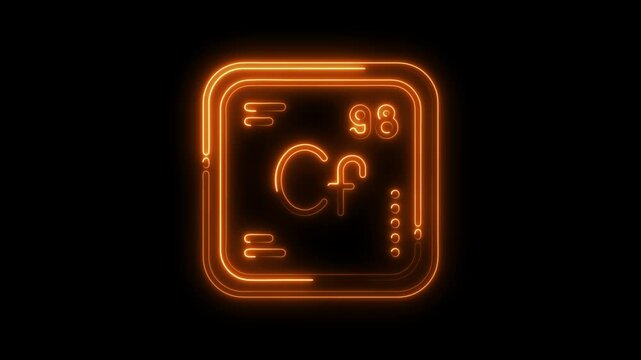 Californium periodic table element orange glowing neon style on black background