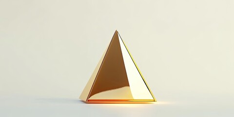 Fototapeta premium Golden Pyramid Minimalist 3D Render: Abstract Geometric Shape on Neutral Background