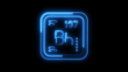 Bohrium periodic table element glowing neon style symbol presentation on black background