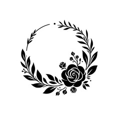 Elegant Black Floral Wreath Illustration on White Background
