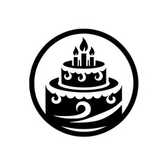 Simple Vector Birthday Cake Icon in Circle