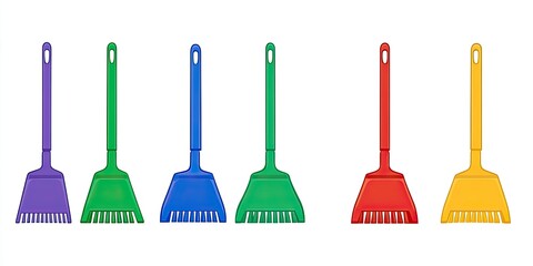 Naklejka premium Rainbow Dustpans Colorful Cleaning Tools on White Background.