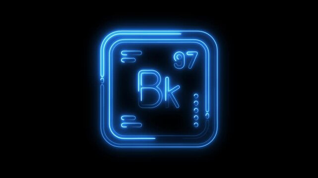 Neon style periodic table element berkelium symbol animation on black background