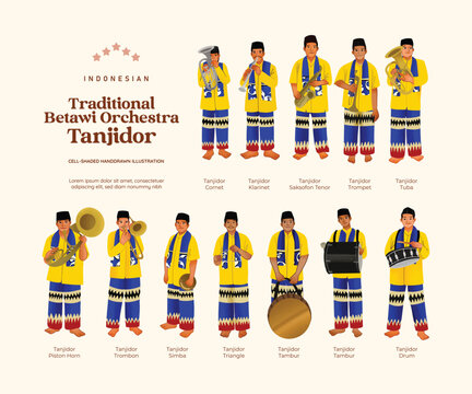 Indonesian Tanjidor culture Betawi Orchestra flat design illustration