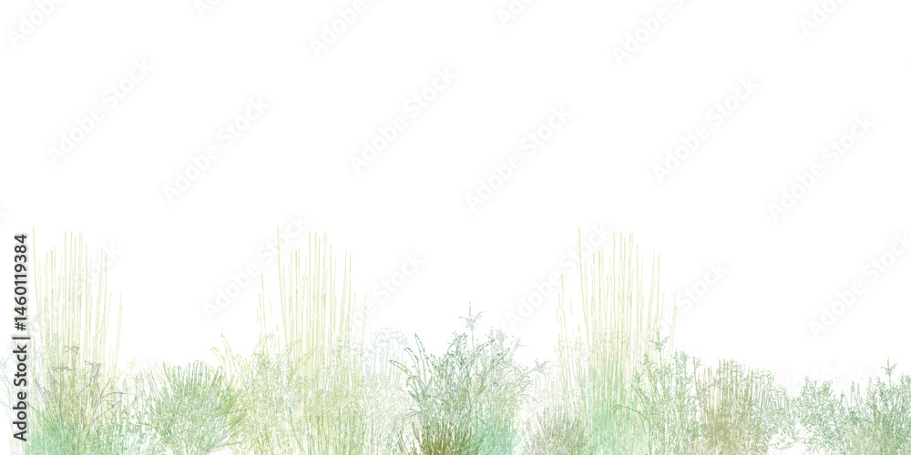 Poster architectural drawings, minimal style cad tree line drawing, side view, set of section wildlife fore