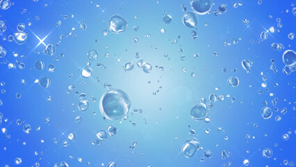 周囲に散らばる水滴 - ブルー背景