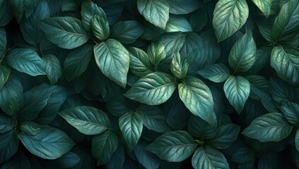 Fototapeta premium Lush green leaves, tropical foliage, natural background, nature wallpaper