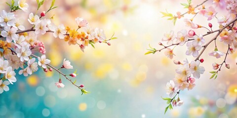 Obraz premium Delicate Spring Blossoms on a Branch, Softly Blurred Background with a Pastel Color Palette