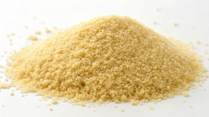 Bulk semolina pile on white background, perfect for various culinary uses and recipes