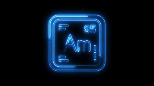 Americium element symbol glowing neon light display on black background chemistry education and science