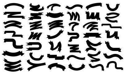 Ribbon silhouette. Set of simple monochrome ribbon banners. Vector illustration