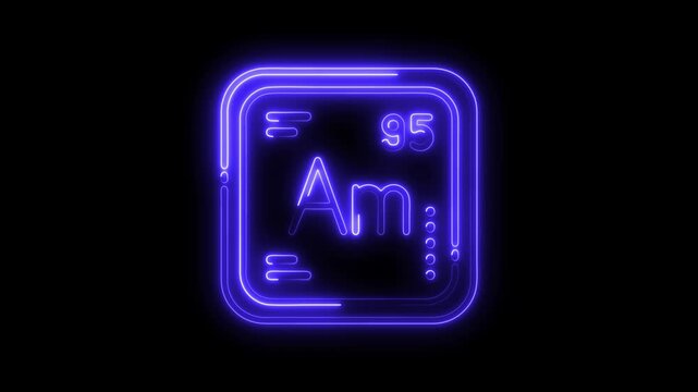 Americium element neon style periodic table representation isolated on black background