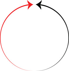 Single headed black and red circular arrow icon set. One ended arrow illustration. Black and red single headed arrow in circle. Replaceable vector design. Circular arrow icon set.