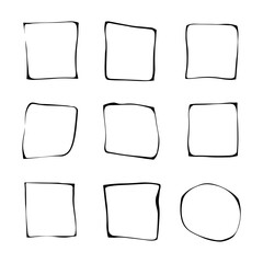 Minimal Hand-Drawn Squares. Set of simple hand-drawn square shapes in black outline. Ideal for minimalist design accents, abstract layouts, and background elements.