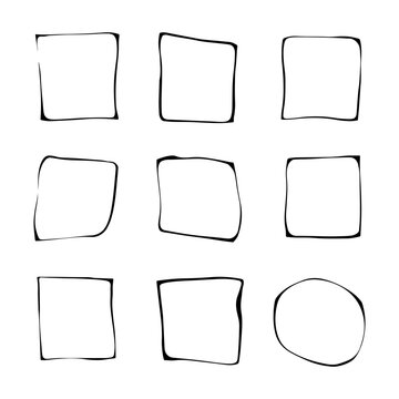 Minimal Hand-Drawn Squares. Set of simple hand-drawn square shapes in black outline. Ideal for minimalist design accents, abstract layouts, and background elements.