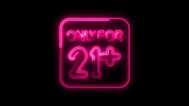 Neon glowing underage restriction sign twenty one plus limit isolated on black background