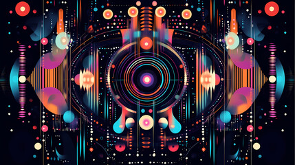 A futuristic abstract design with colorful lines and dots. [Solar Nomads] | Beacon Tribe | flare signal. Illustration