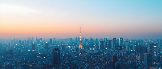 Obraz premium Aerial View Of Tokyo City At Sunrise