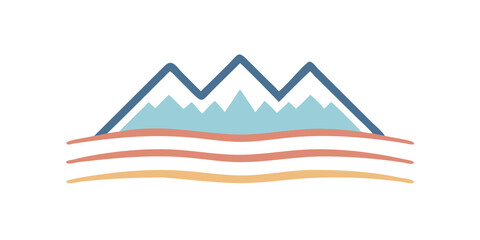 Fototapeta premium Minimal mountain peaks over soft terrain in blue and red