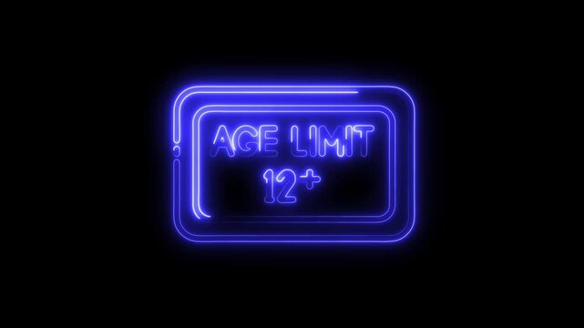 Neon glowing age limit sign animation for twelve plus viewers rating