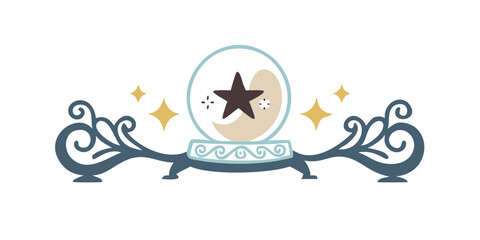 Fortune crystal ball with stars and ornate base design