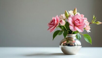 Fototapeta premium Dainty flower arrangement in a delicate silver vase, elegance, small, arrangement