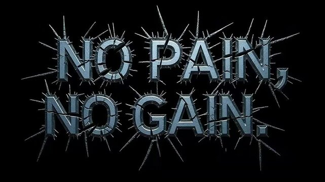 Powerful No Pain No Gain Motivation Graphic Design featuring cracked metal text effect ideal for fitness posters and workout apparel