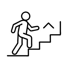 Stick figure climbing stairs in motion  