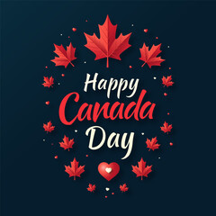 Canada Day banner maple leaves on blue background. Vector.