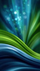 Obraz premium Abstract Gradient Waves in Green and Blue with Bokeh Effects for Modern Design