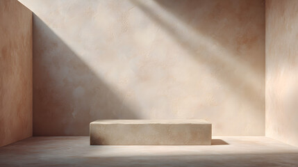 Neutral Beige Background with Soft Textured Wall and Sunlit Platform