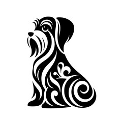 Ornamental Schnauzer Silhouette: Black & White Tribal Vector