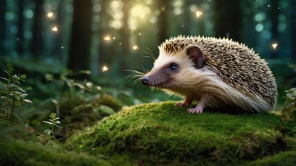 Naklejka premium Hedgehog in magical forest